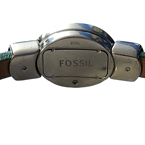 Vtg Fossil Iconic Green Leather Kiss Lock Bracelet - Picture 7 of 7